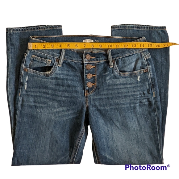 Old Navy Jeans Women's Sz 2 Blue Stretchy Button Fly Flair Ankle - Picture 3 of 13